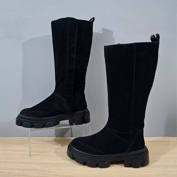 NEW Farm Rio Long Suede Combat Boot Black Vegan Leather Platform Boho Size 8 - Picture 2 of 14